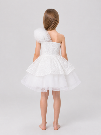 Children's Tulle Dress with Full Skirt and Flower back view