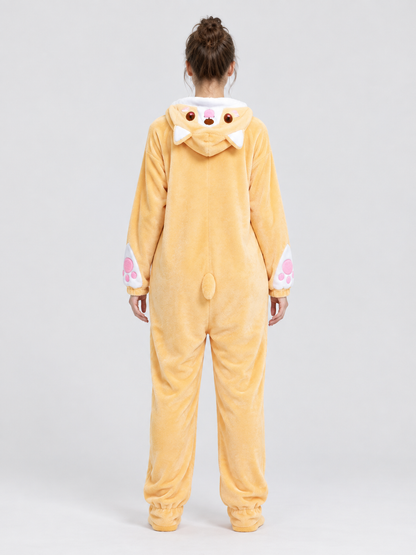 Light Yellow Hooded Pajama Jumpsuit with Ears