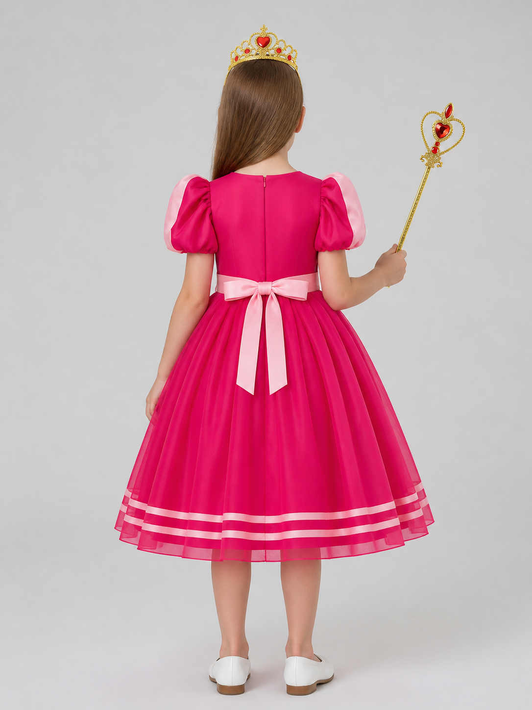 Children's Princess Costume Dress with Crown and Wand