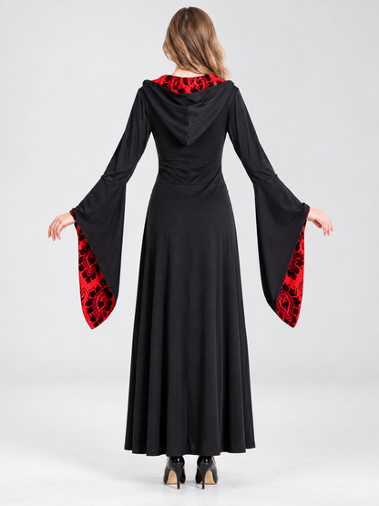 Witch Halloween Costume with Hood and Red Insert