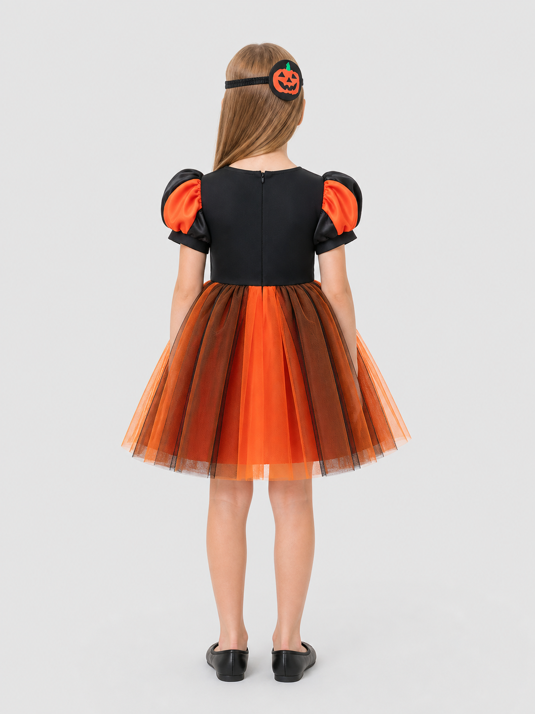 Halloween Pumpkin Dress with Headband, Full Skirt