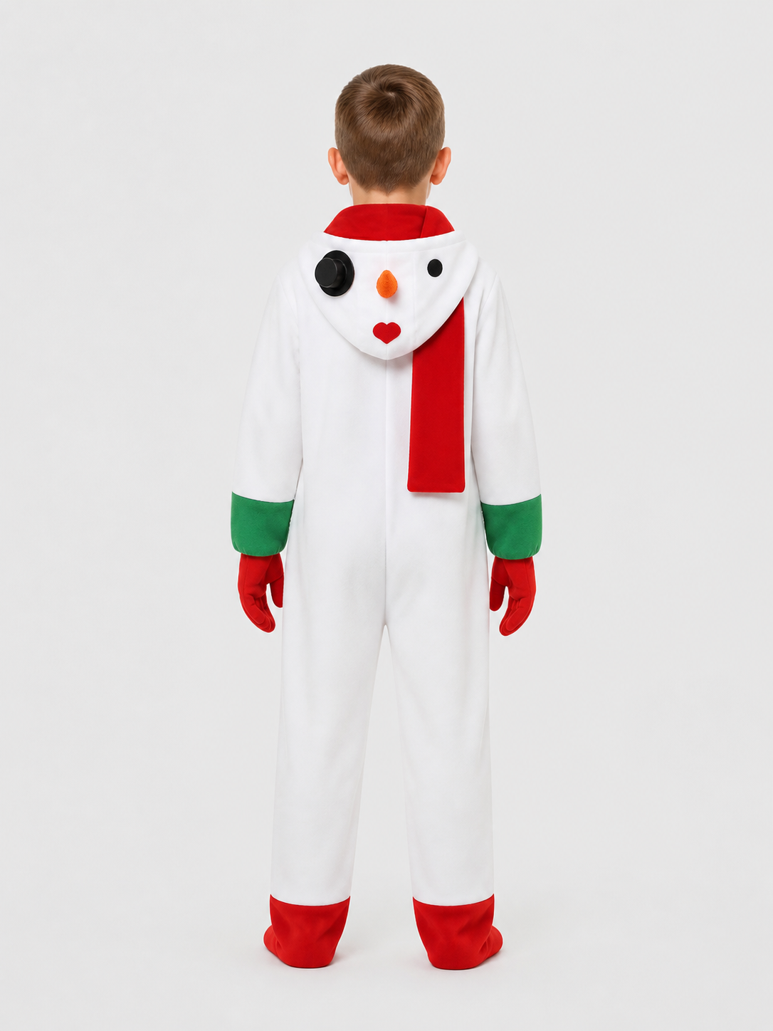Snowman Costume: Jumpsuit with Scarf and Mittens back view