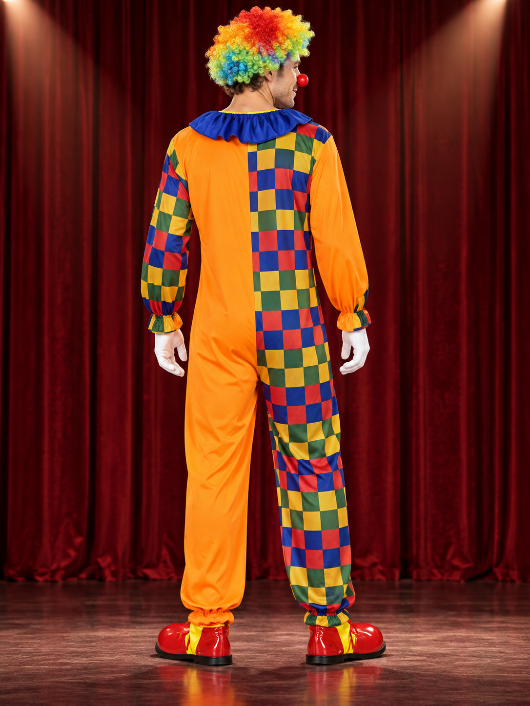 Adult Clown Costume Orange Jumpsuit with Pom-Poms