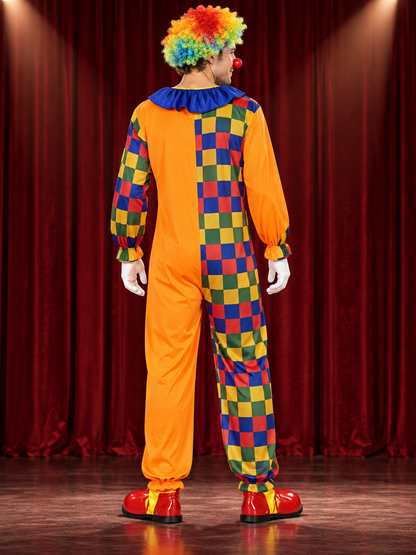 Adult Clown Costume Orange Jumpsuit with Pom-Poms