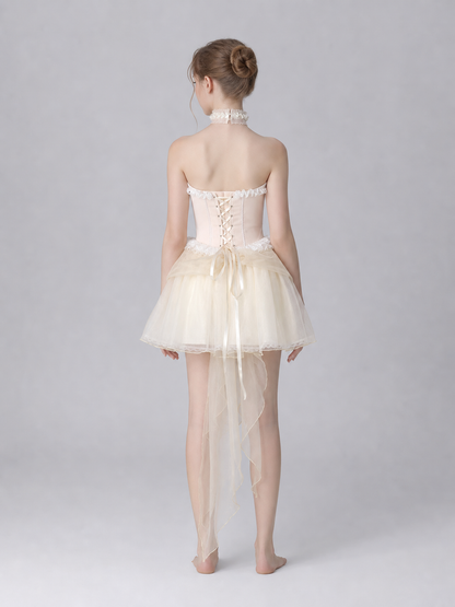 Cosplay Dress with Corset, Train, and Flowers