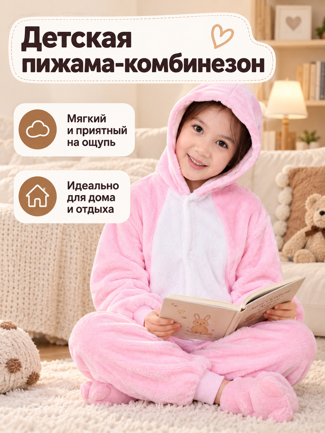 Children's Hooded One-Piece Pajama with White Panel