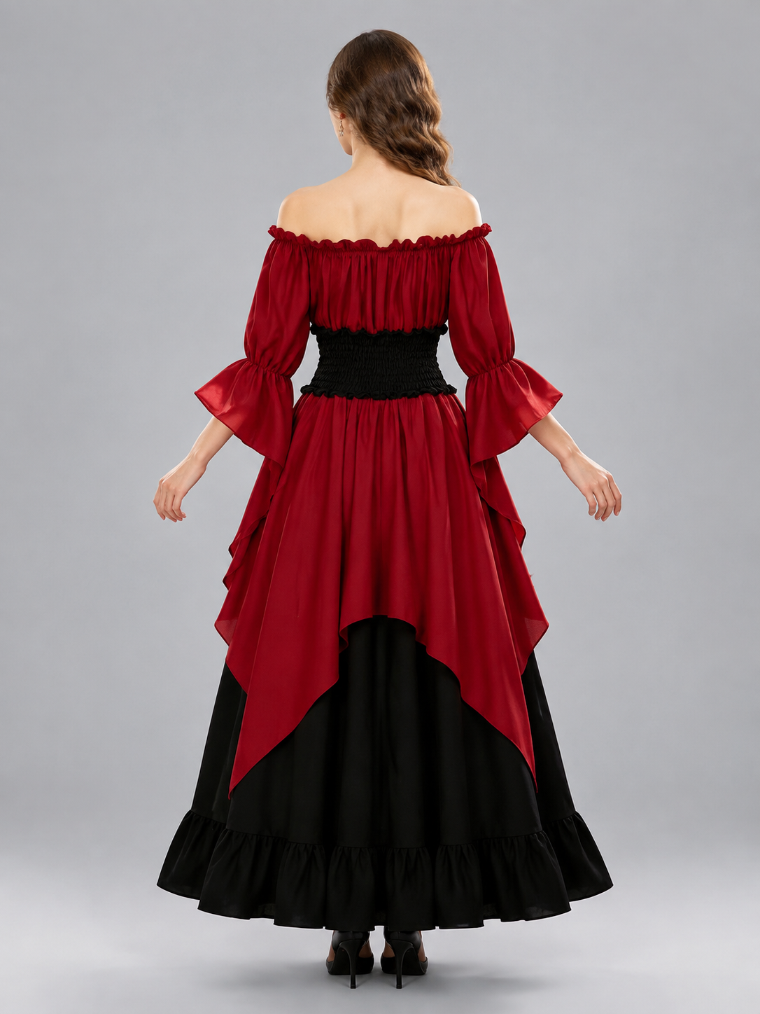 Victorian Ruffled Lace-Up Dress back view
