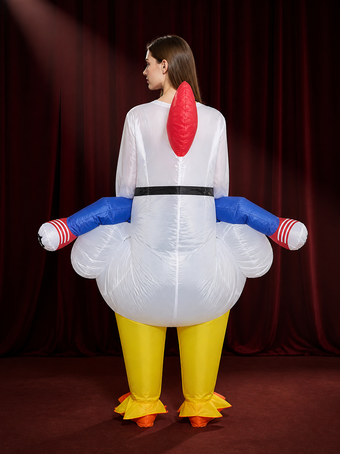 Adult Inflatable White Chicken Costume with Wings for Halloween Party back view