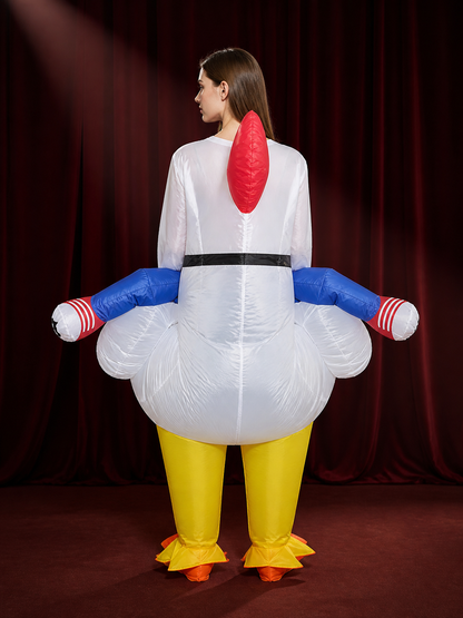Adult Inflatable White Chicken Costume with Wings for Halloween Party back view