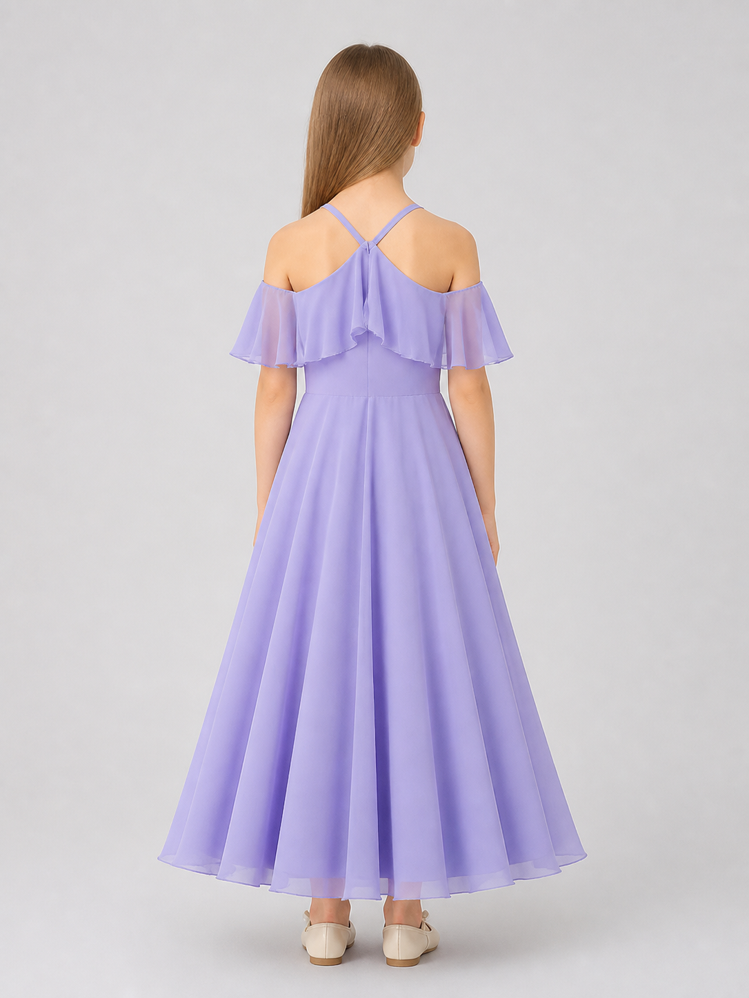 Lavender Chiffon Princess-Style Girls' Dress back view