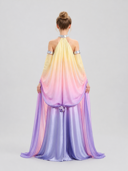 Amidala Cosplay Dress with Long Skirt and Sleeves back view