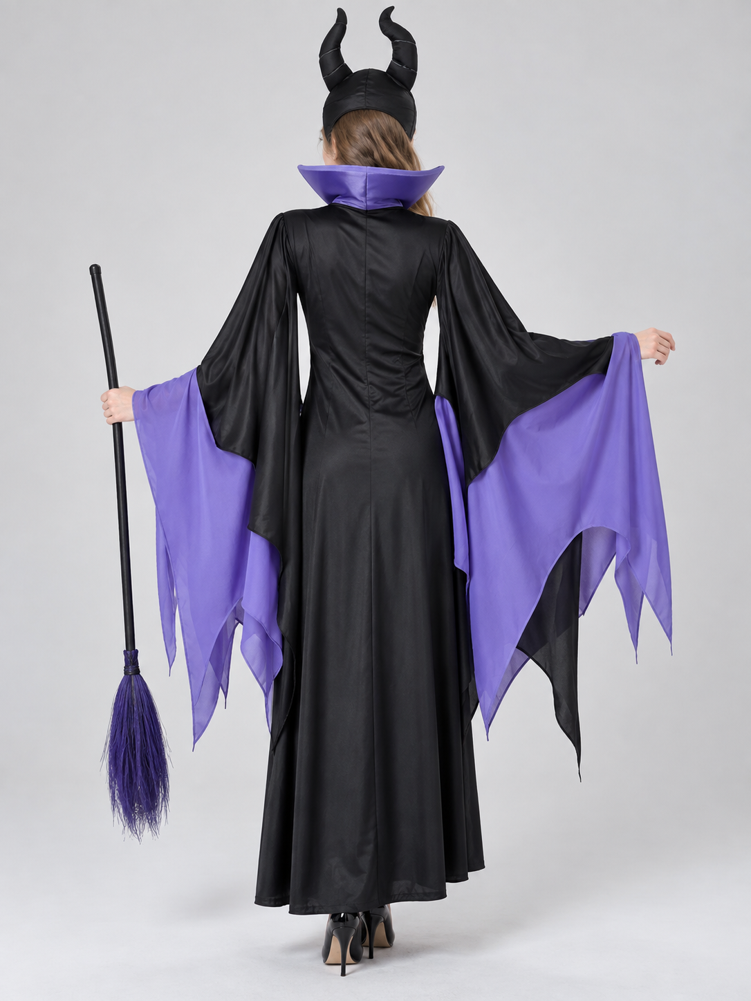 Vampire Halloween Costume with Horns and Broom
