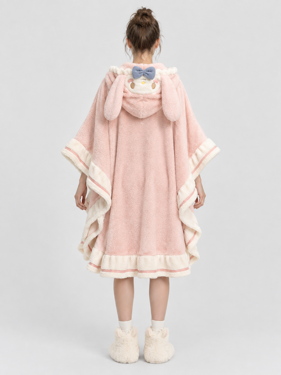 Pink Hooded Coral Fleece Poncho Robe