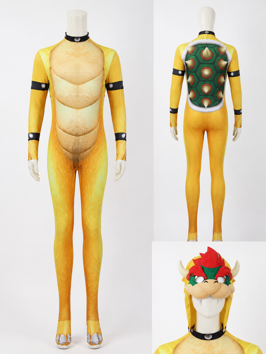 Bowser Hooded Bodysuit Costume For Halloween, Full Body Jumpsuit With Face back view