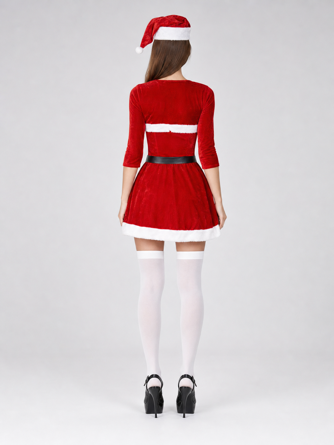 Santa Claus Costume Dress with White Trim back view