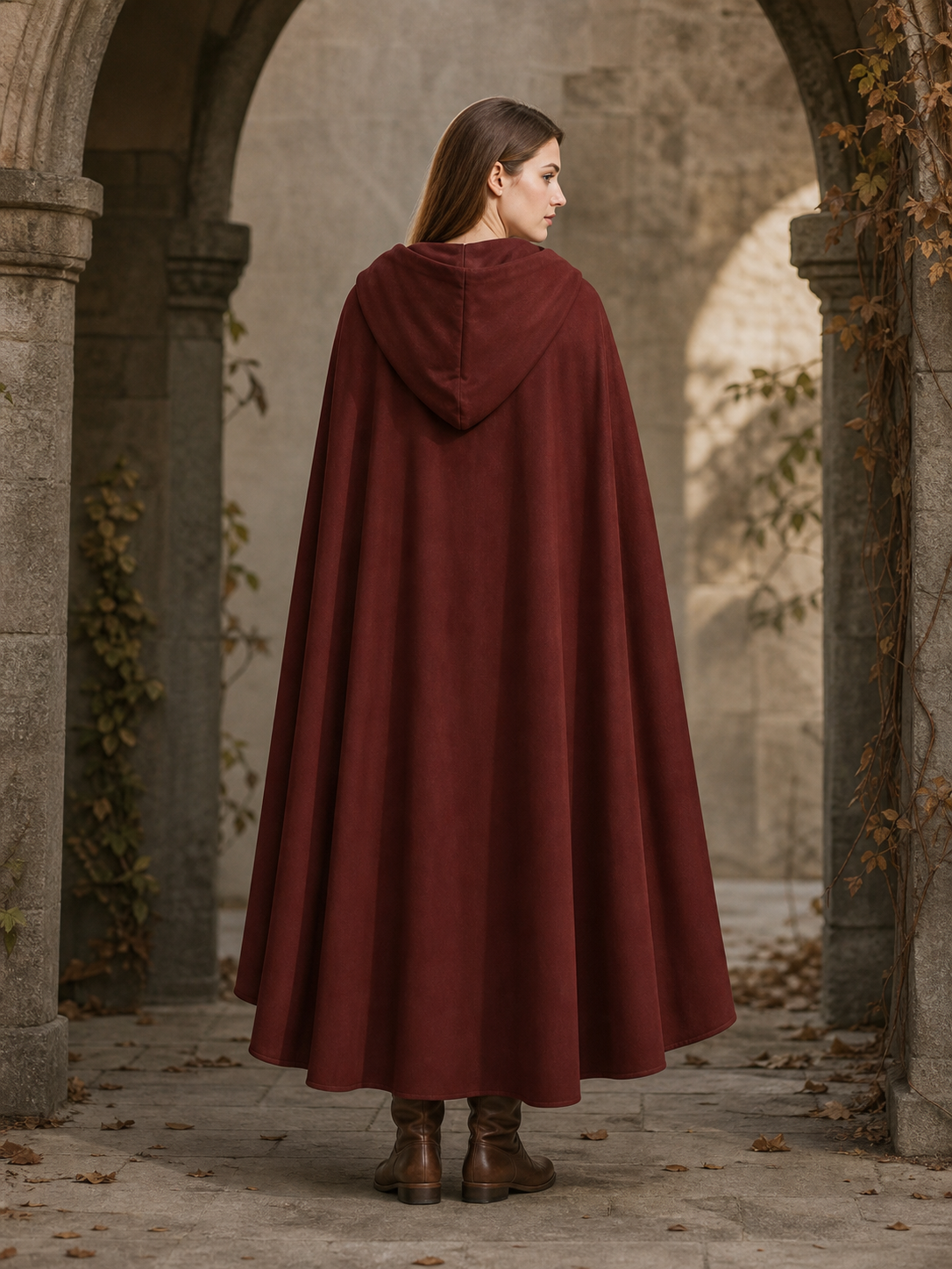 Burgundy Hooded Carnival Cloak for Cosplay