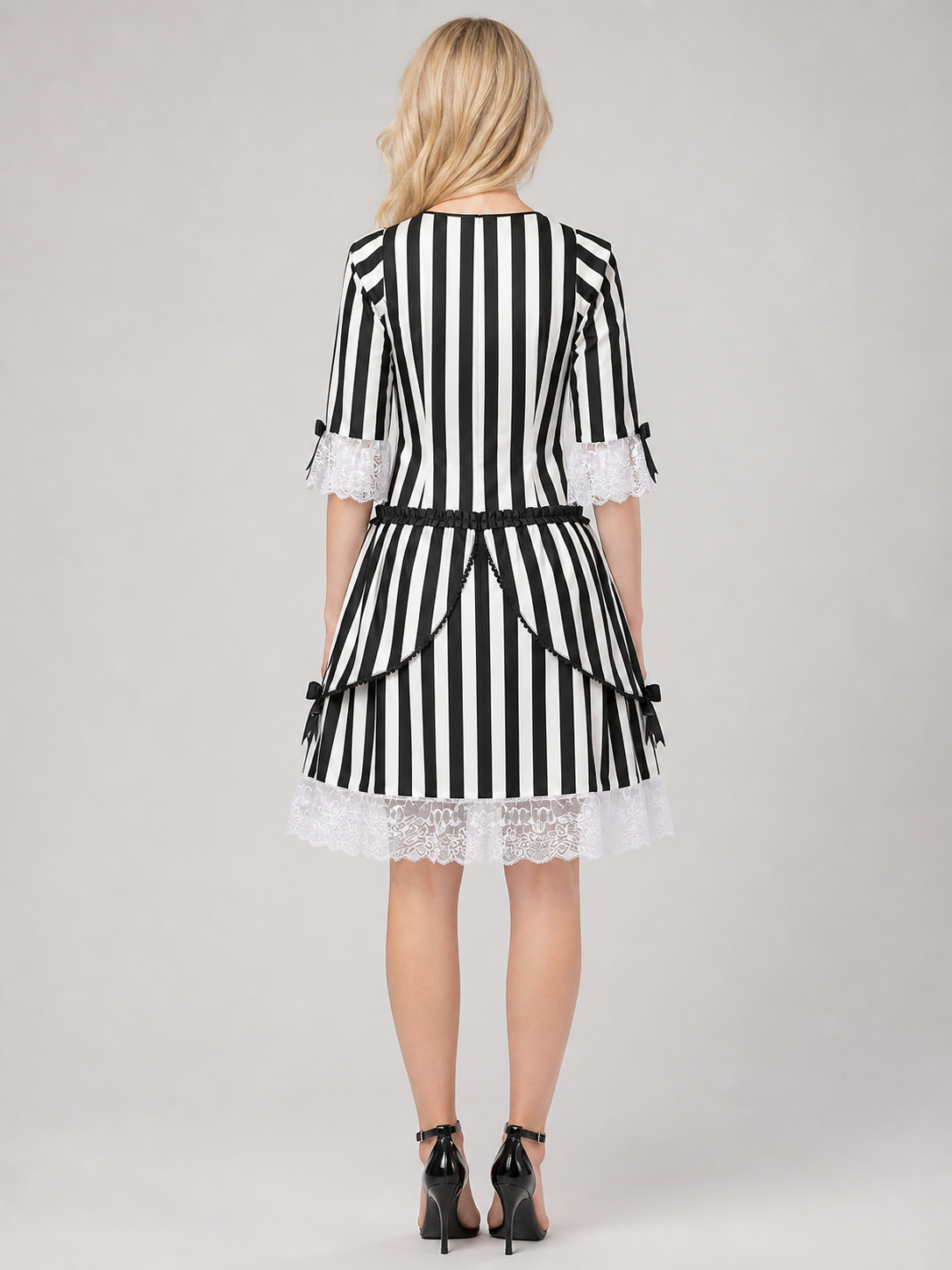 Gothic Striped Dress with Lace and Bow