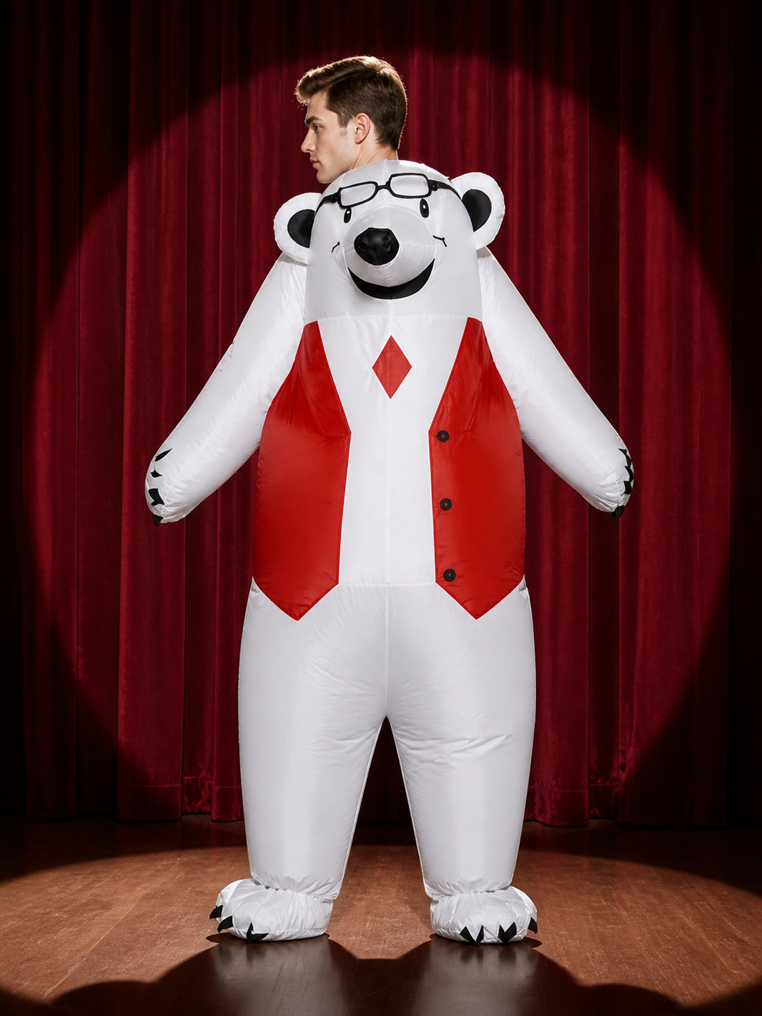 Cow Animal Jumpsuit Costume, Red Vest Black-and-White Halloween Outfit back view