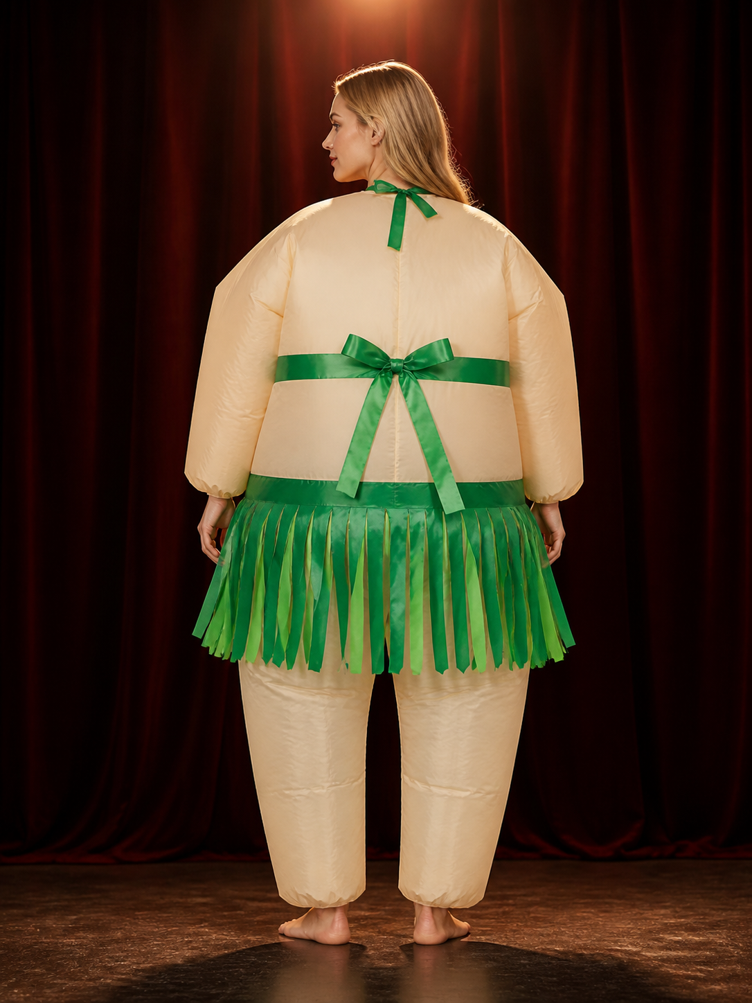 Adult Sunflower Costume Jumpsuit With Leaf Fringe For Halloween back view