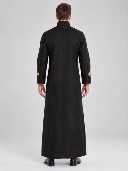 Long Cassock with Red Trim and Gold-Tone Crosses back view