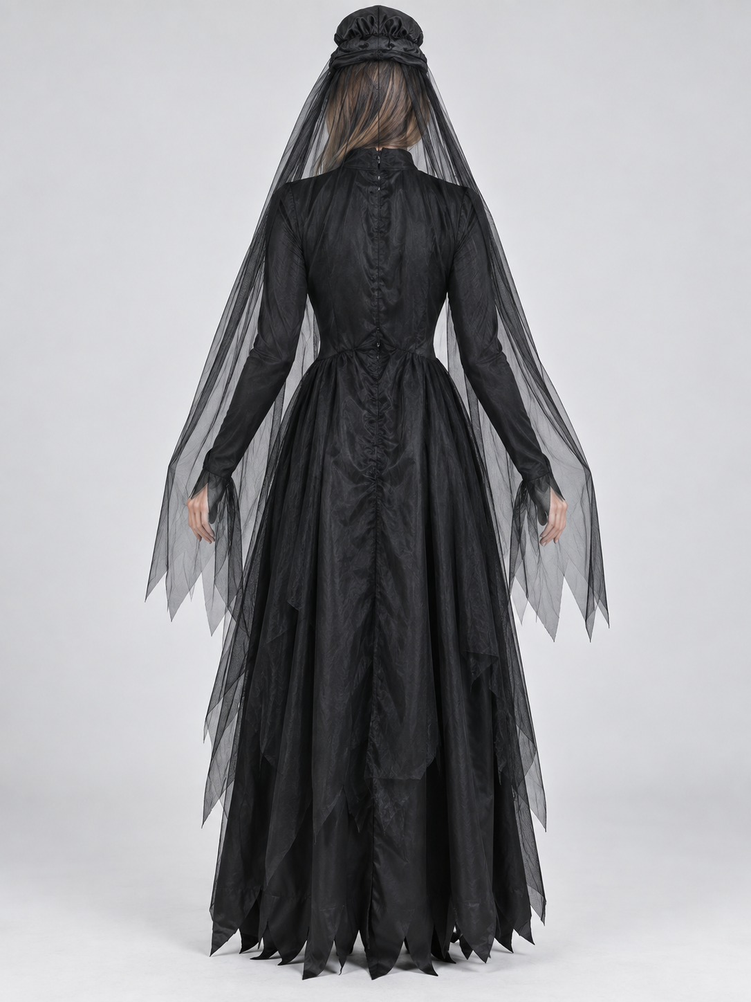 Vampire Carnival Costume with Veil and Hat, Black