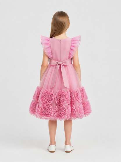 Pink Princess Dress with Tulle Skirt and Bow back view