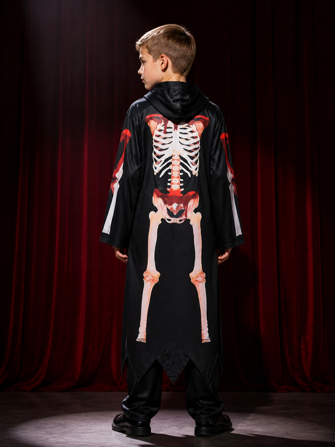 Hooded Skeleton Jumpsuit Costume with Full Bone Print for Halloween