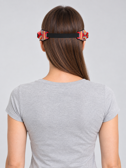 Red Carnival Mask with Multicolored Pattern back view