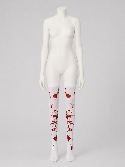White Long Socks with Red Blood Splatter, Pair back view