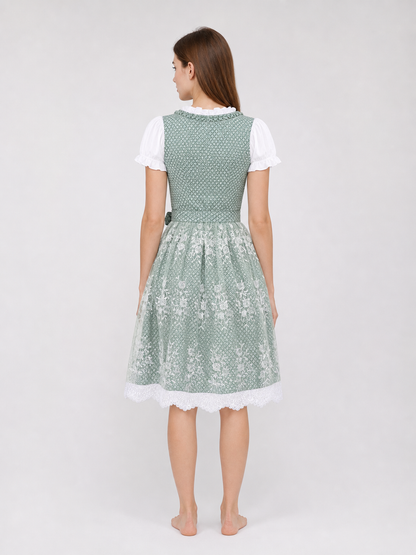 Green Dirndl Dress with Lace and Front Lacing