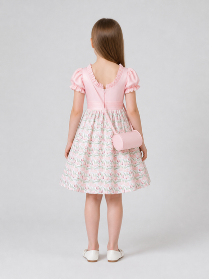 Princess Dress with Puff Sleeves for Flower Girls
