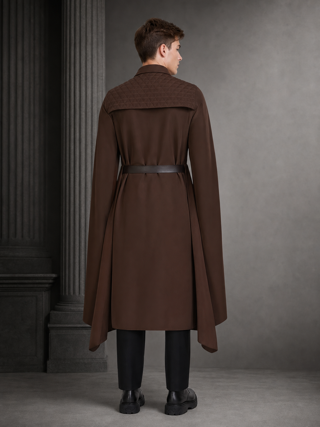 Medieval Character Cosplay Costume Set, 4-Piece Brown Cape, Black Inner Garment, Belt And Pants, Role Play Stage Outfit