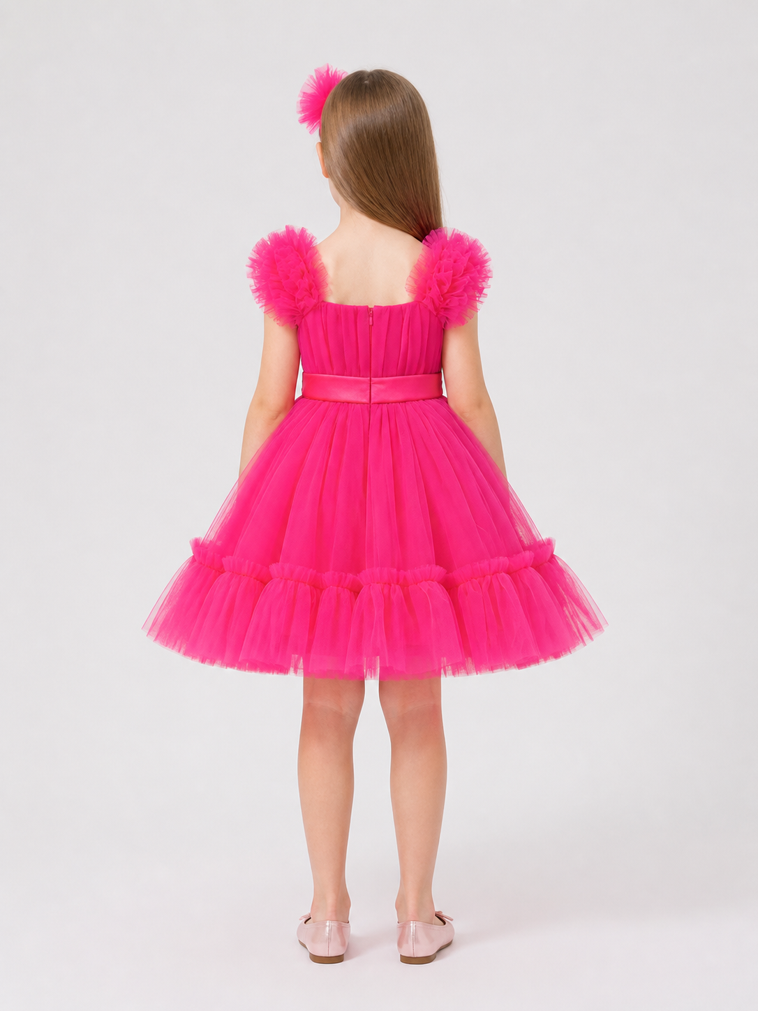Dressy Layered Dress with Bow, Pink back view