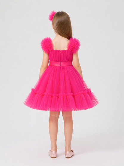 Dressy Layered Dress with Bow, Pink back view