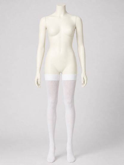 White Sheer Knee-High Socks with a Wide Textured Ribbed Band back view