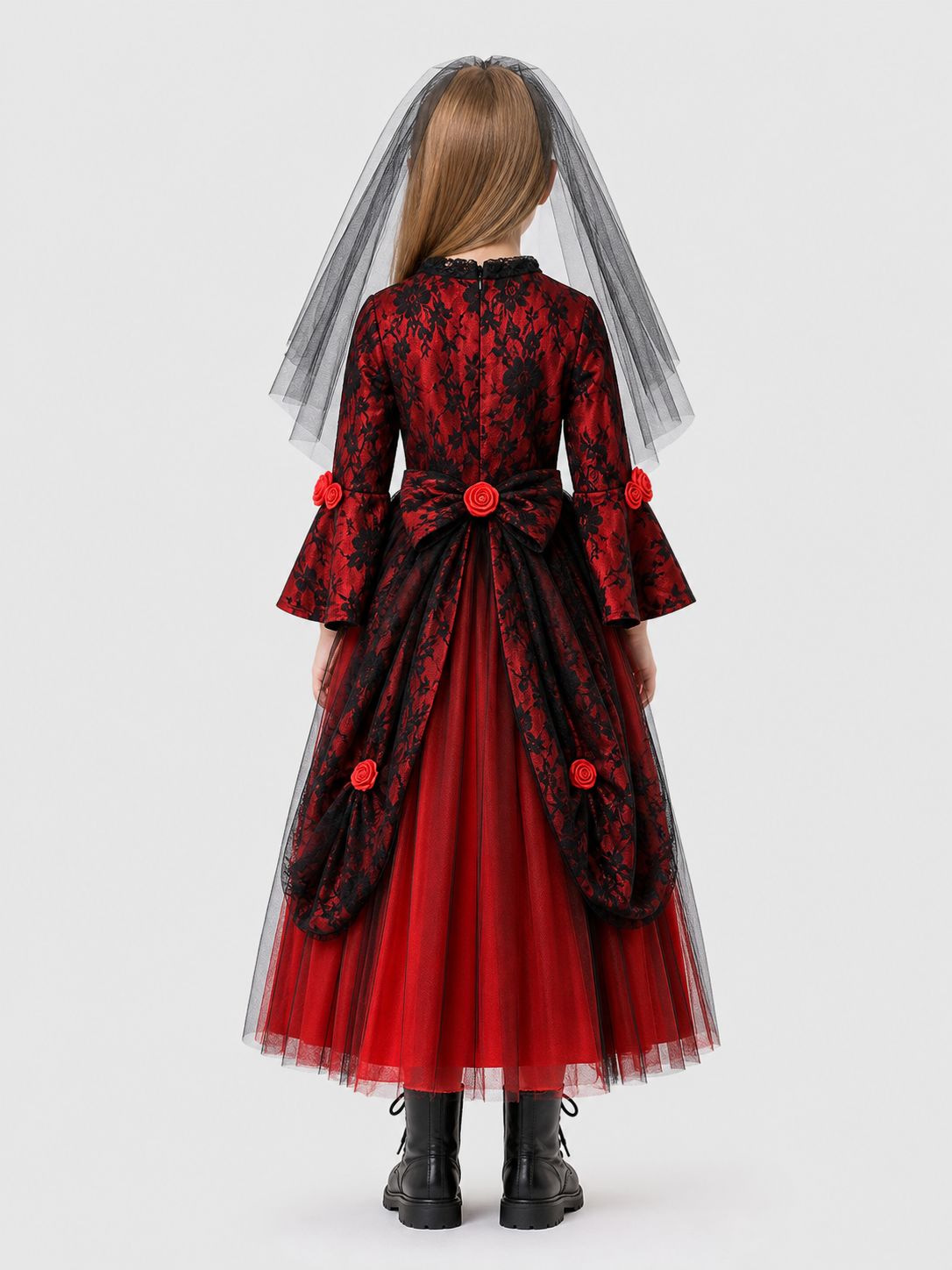 Halloween Vampire Princess Dress with Roses and Lace back view