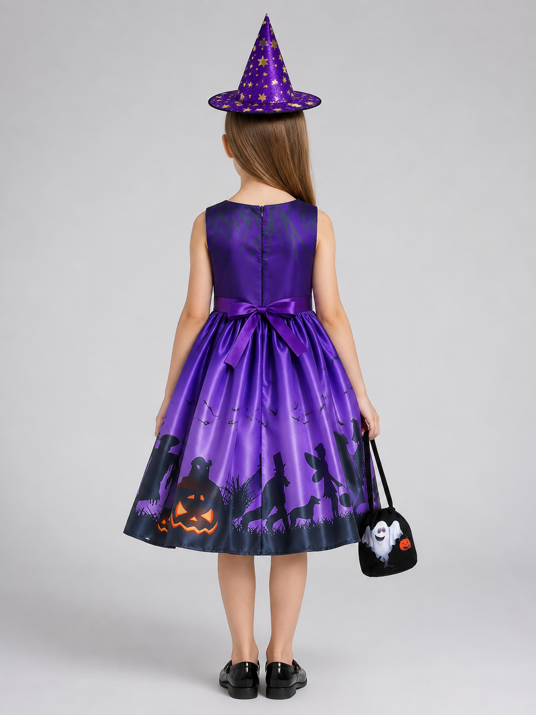 Children's Halloween Costume Dress with Hat back view