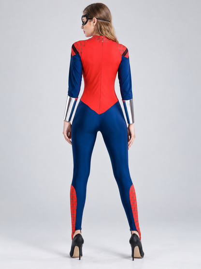 Adult superhero costume with web pattern and mask