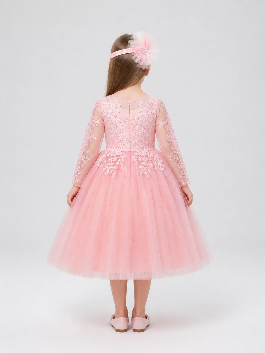 Princess Dress with Sequins, Embroidery, and Headband back view