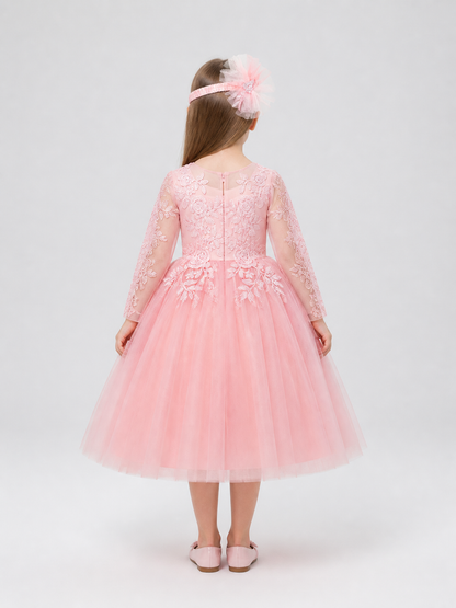 Princess Dress with Sequins, Embroidery, and Headband back view