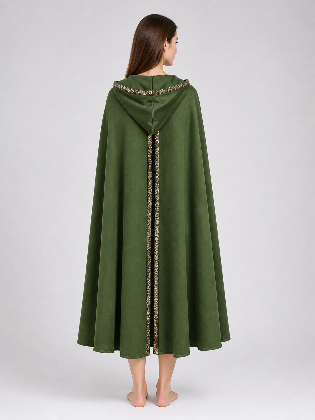 Green Carnival Cloak with Hood and Trim