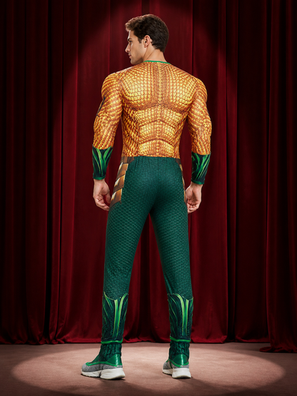 Adult Aquaman Muscle-Design Scaled Bodysuit Costume, Long Sleeve