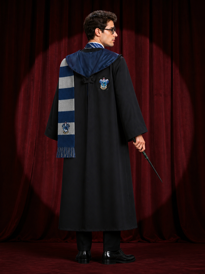 Ravenclaw Wizard Robe Costume Set with Scarf, Tie, Glasses and Wand back view