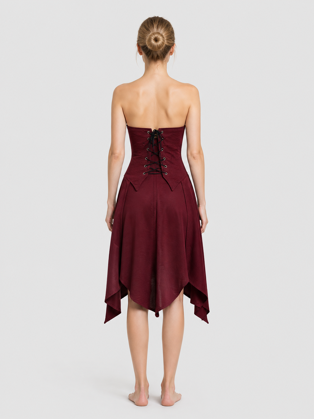 Shirt with Corset Lacing and Asymmetrical Hem back view