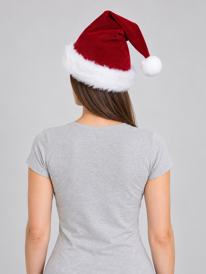 New Year's hat with white fluffy trim and pom-pom