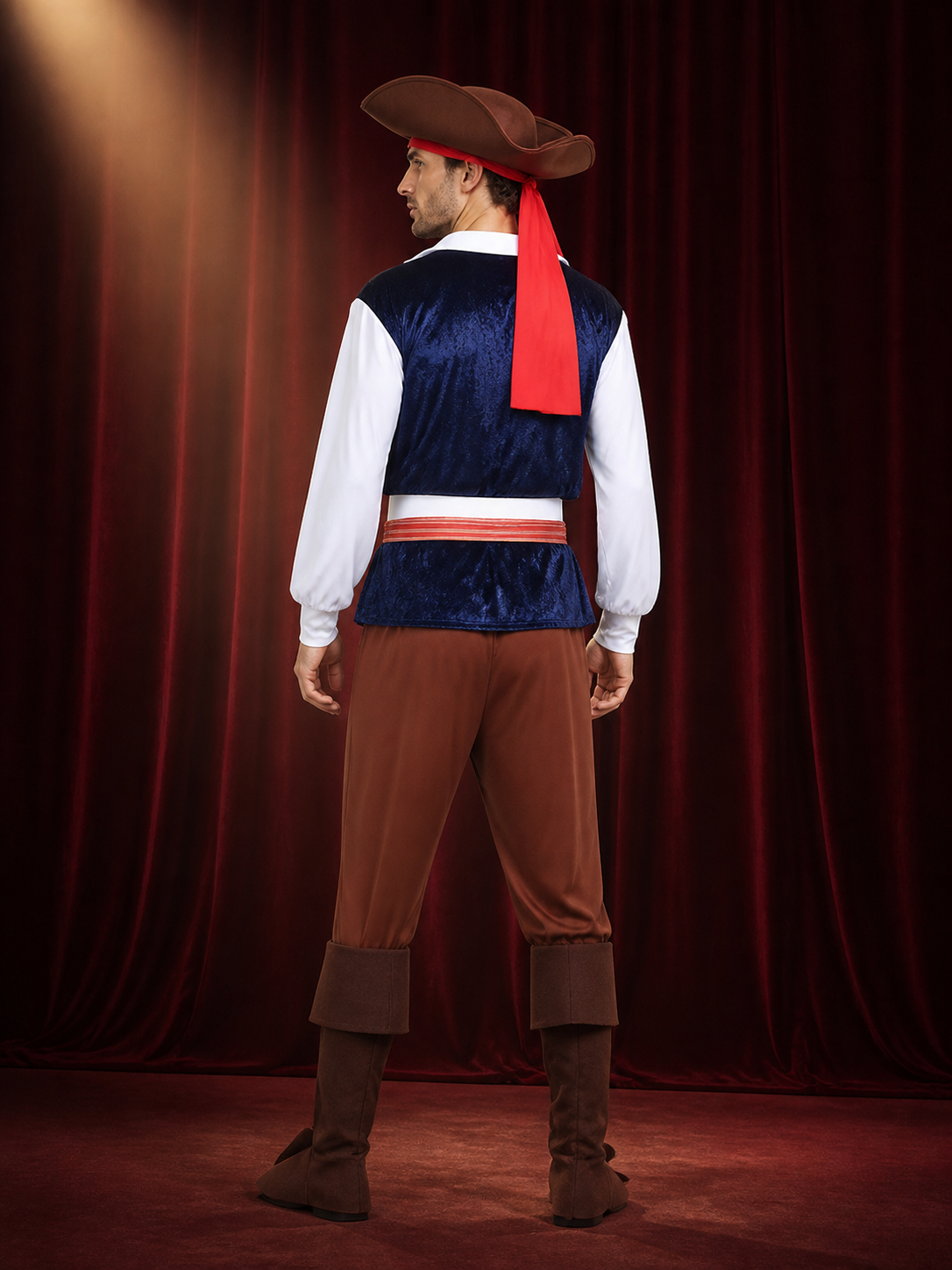 Pirate Costume Set with Hat, Vest, Shirt, Pants and Boot Covers back view