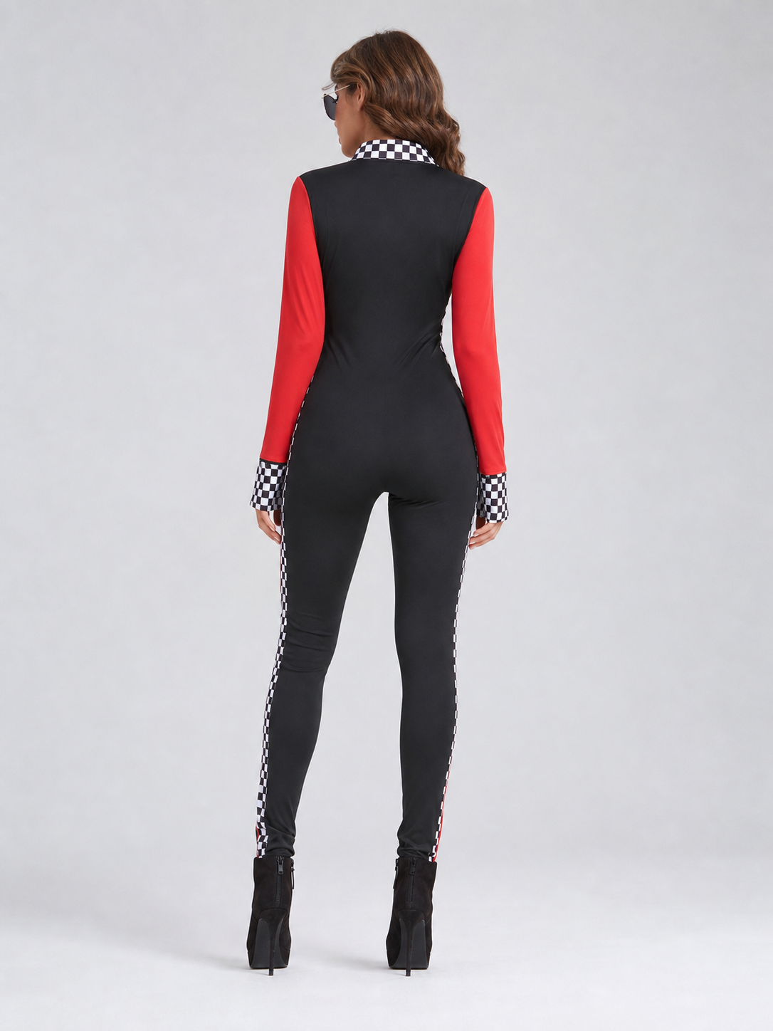 Racing-Style Zip-Up Jumpsuit, Red and Black