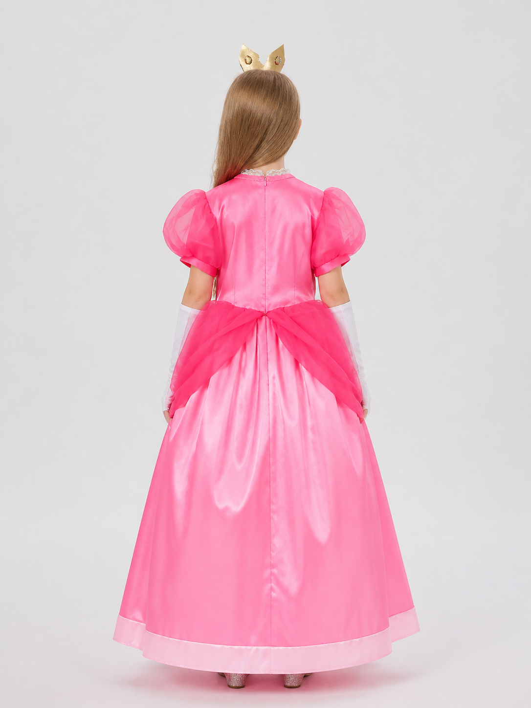 Princess Peach Cosplay Dress, Pink, with a Full Skirt back view