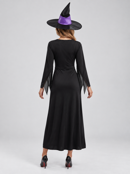 Witch Costume: Black and Purple Dress, Hat, and Neck Accessory