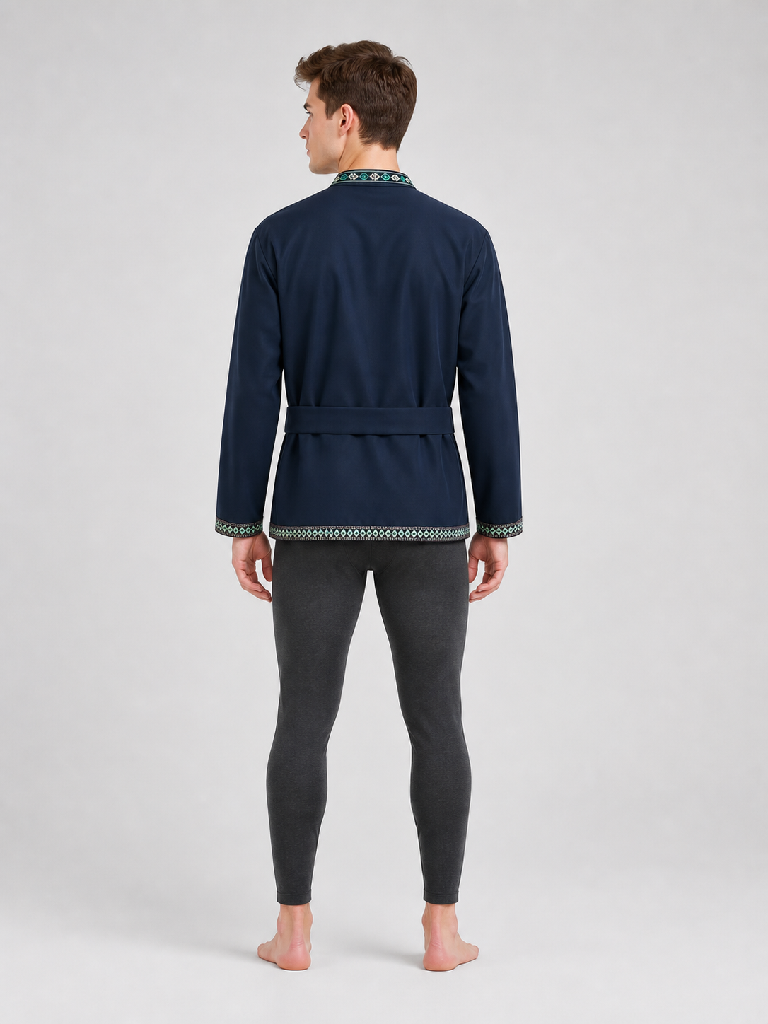 Tunic with a Belt and Embroidery, Dark Blue